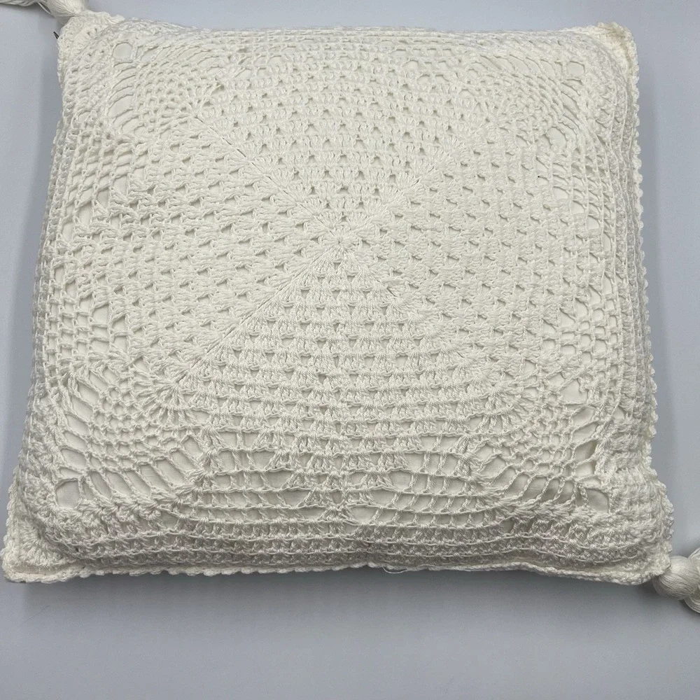 ✨Vintage Crochet‎ Lace Throw Accent Pillow Grannycore  Cottagecore 12x12
